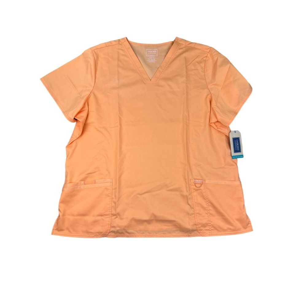 Cherokee Revolution Modern Classic V-Neck Scrub Top Tangerine Orange 3XL NWT